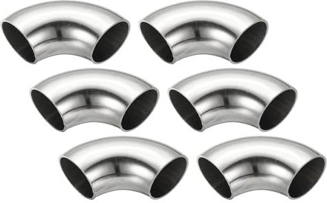 PATIKIL 6 Stück Edelstahl Rohrbogen 90 Grad Bogen, 32mm ID Stahl Auspuffbogen Auspuffrohrverbinder Edelstahlbogen 304 Edelstahl Rohr für Auspuffrohr Treppengeländer Auto HVAC