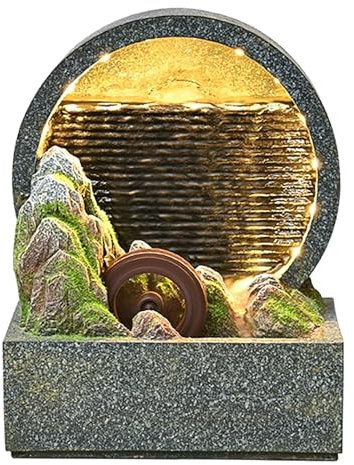 Fontana Zen da Interno con Luci a LED, Fontana a Cascata in Cemento con Vegetazione Finta, Giardino Zen per Cortile, Patio e Giardino(Small)