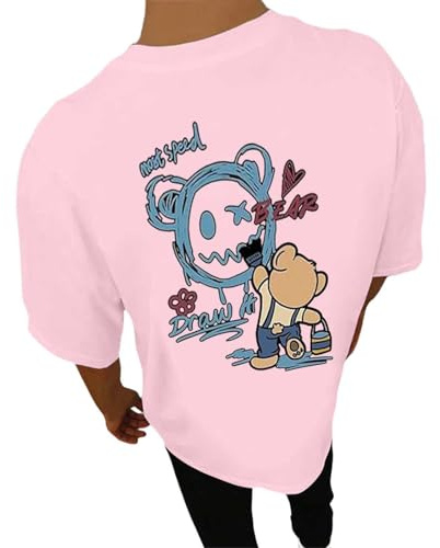 Foweknow Camiseta para hombre Oversize Backprint Oso Estampado Parte Superior Cuello Redondo Estampado Espalda Camiseta de Manga Corta Camiseta de Verano Gym Hip Hop Y2K Streetwear Tee Tops