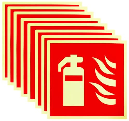 SYXLS 8PCS Etiqueta Del Extintor De Incendios De Seguridad Contra 15 * 15 cm Señal De Extinción De Incendios Autoadhesiva Luminosa De Pvc, Que Cumple Con Los Símbolos Lugares Públicos ISO