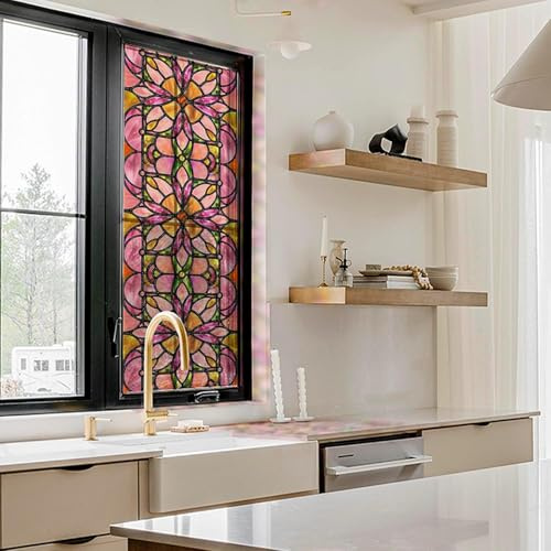ChicSkin Hand Drawn Stained Glass Window Film Privacy Art Floral 43x300cm | Self Adhesive,Double Sided Decorative Window Film Privacy,Bedroom Living Room Kitchen Bathroom Offices Glass Decoration