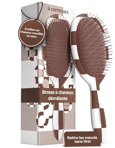 Framar Cepillo de Pelo Desenredante – Cepillo Pelo Antirotura, Cepillo Antitirones, Peine Antitirones, Elimina los Nudos y Reduce el Encrespamiento y la Rotura, Hair Brush – Chocolate - A cuadros