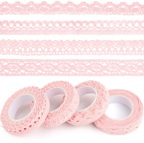 ASTARON Vintage Spitzenband Rosa, selbstklebendes Dekoband, Spitzenbordürenband, für Bastelarbeiten, Hochzeitsdekoration, Scrapbooking, Geschenkboxen