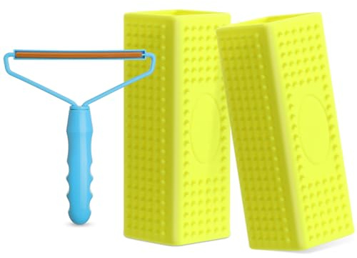 Honeydak 3 Pieces Hair Remover Tool Dog Hair Remover Pro Silicone Cleaner Brush Roller Fuzz Hairball Brush for Carpet Rake, Car Mat, Couch, Pet Bed, Clothes (Yellow, Light Blue)