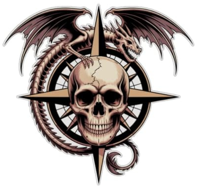 Pegatina Calavera Rosa de los Vientos con Dragón – Vinilo a Todo Color 12x11,5 cm – Adhesivo Troquelado Impermeable para Coche, Moto, Portátil o Casco – Resistente Exterior e Interior