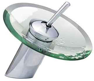 TIEOAXFT Grifo for Lavabo de baño con Cascada de Vidrio de Colores, Cromado, Monomando, Redondo, for Montaje en Cubierta.(Transparent Glass)
