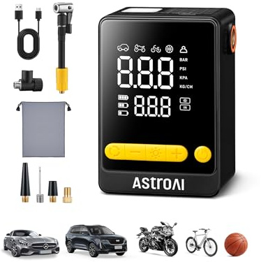 AstroAI Bike Pump Cordless Tyre Inflator Air Compressor 150PSI Palm Size, 360° Schrader Hose & Presta Adapters, 2X Faster Tyre Pump 5 Preset Modes for Car Motorcycle Road Bike Ball Cycling Trip