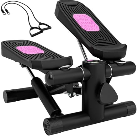 COSTWAY Mini Stepper per Esercizio a Casa, Stepper Idraulico con Fasce di Resistenza, Altezza Regolabile e Pedali Antiscivolo, Dispositivo per Allenamento Completo del Corpo (Nero)