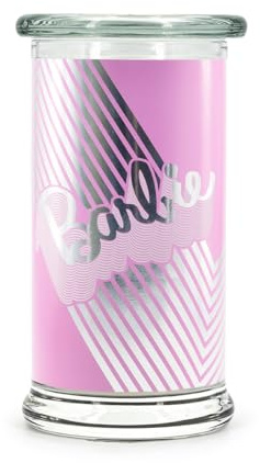 Vela aromática Barbie™ Silver Sparkle, vainilla y malvavisco, en vaso, 18,1 x 9,9 cm, regalo para fans de Barbie, rosa