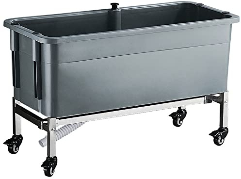 JKJZSALJ Restroom Utility Sink Laundry Tub Slop Sinks, Commercial Hotel Floor Mop Sink With Roller, Large Free Standing Wash Station