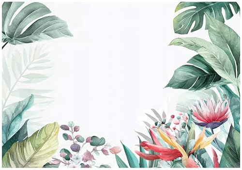 WallArena - Papier peint photo non tissé - Motif tropical - 150 x 105 cm - Papier peint photo - Pour salon et chambre à coucher - Effet 3D - Avec colle - Feuilles naturelles blanches Boho