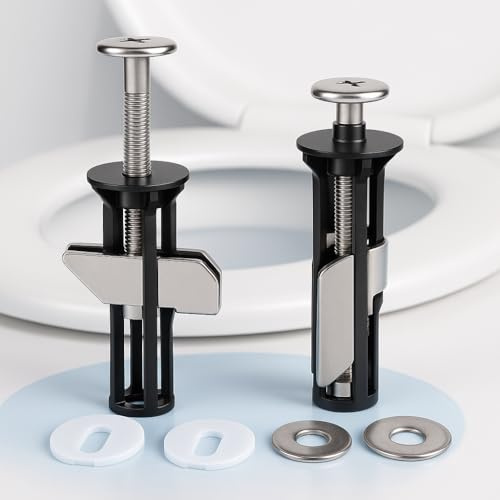 Top Fix Toilet Seat Fixing Locking Bolts Kit – 2x 55mm Stainless Steel Toilet Seat Hinges with Washers & Nuts, Universal Replacement Screws for Loose or Wobbly Toilet Lids, 14–20mm Holes Standard Size