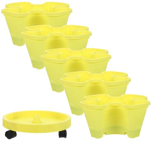 DIYEAH Jardinières Empilables en Plastique Jaune 6 Pièces – Tour de Jardin Vertical Multi-Niveaux pour Herbes Aromatiques et Fleurs – Pot de Fleurs Mobile Adapté Intérieur et