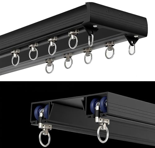 Silenzioso binario per tenda da soffitto, doppio binario, 50400 cm, robusto divisorio per finestre/stanze, asta per tende a 2 vie, colore nero, 350 cm, perfetto per finestre a bovindo.