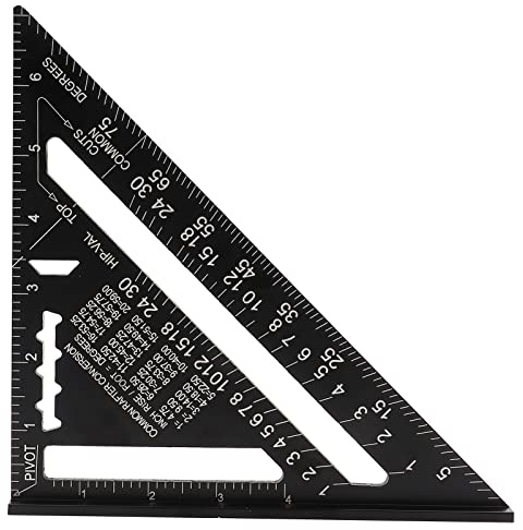 Goniometro triangolare da 7 pollici, righello triangolare nero da 90 gradi Lega di alluminio Goniometro per coperture con ossidazione nera Guida al layout dello strumento di (Sistema Imperiale)