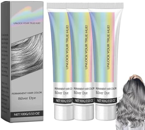 Graue Haarcreme,Haarfarbe Grau,Hair Color Silver Silbergraue Natürliche Haartönungscreme,2-In-1 Natürliches Essenzextrakt-Silber-Haarfärbemittel,Modische Silbergraue Haarfärbemittel Permanent (3PC)