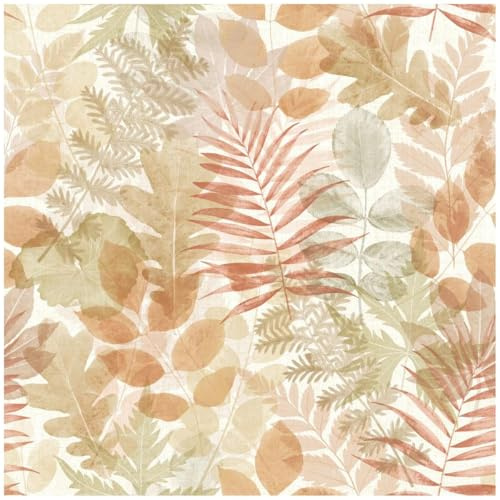 YöL Botanical Leaf Wallpaper Orange Terracotta, Watercolour Foliage Pattern Wall Covering for Living Room Bedroom Hallway or Feature Wall Natural Modern Decor