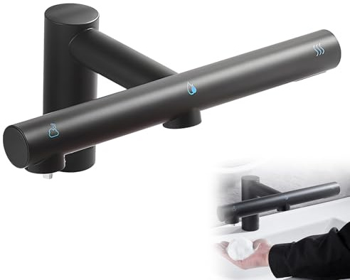 Rubinetto con sensore touchless, dispenser automatico di sapone, asciuga mani ad aria calda/fredda per lavelli da bagno domestici e commerciali, in acciaio inossidabile, distanza di rilevamento 3-12