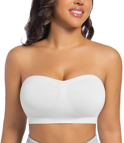 ONEW Bandeau Bra Women Non Slip Push Up M-Style Strapless Bra Seamless Non-Wired Bralette Breathable Multiway Tube Top with Removable Convertible Straps