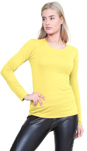 Janisramone® Basic Fitted Long Sleeve Tops Womens Crew Neck T Shirts Top
