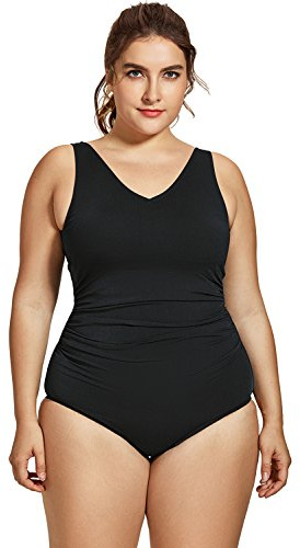 SYROKAN Bañadores de Mujer de Una Pieza Tallas Grandes sin Aros para Mujer Negro 44