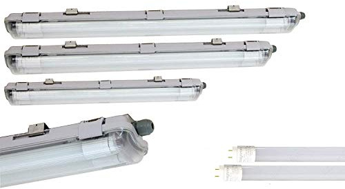 Braytron LED 150cm Feuchtraumleuchte 2x 24W LED Röhre Neutralweiß IP65 Wannenleuchte, 2430 Lumen, Plastik, Grau, 157,6 x 9.6 x 5.8 cm, für Garage, Keller, Werkstatt, Außenanwendungen