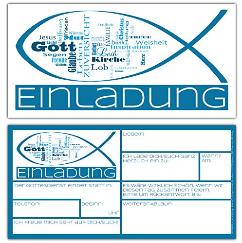 25 Einladungskarten zur Konfirmation Kommunion Taufe Firmung XL-Set CHRISTLICHE WORTWOLKE - edle Premium Einladungen zum Ausfüllen von BREITENWERK