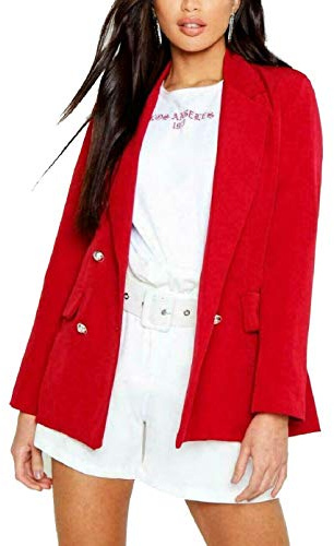 METLUQ M0D4 Ladies Women Collared Gold Button Double Breasted Duster Coat Jacket Blazer Plus Size