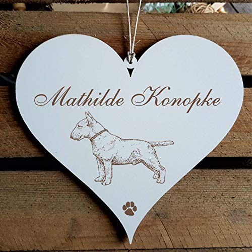 Schild Herz « Bullterrier » mit persönlicher Wunschgravur - Deko Dekoration Türschild Name - Hund Hunde Haustiere - Bull Terrier England