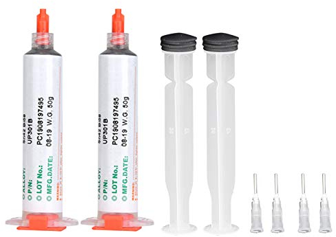 Fafeicy Pasta Saldante per Siringa, 2 Pezzi da 50g, Lega Sn42 Bi58, per SMD PCB, con Aste e Aghi