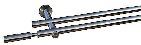 tilldekor Gardinenstange nach Maß, Vorhangstange auf Maß 1/2-Lauf | Inka, 2-lauf, Edelstahl-optik 220 cm, - Ø 16mm - inkl. Trägern und Endstücken – für alle Wohn- & Schlafräume