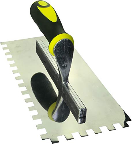 AERZETIX - Cazzuola/Frattone dentato 10x10mm - Cazzuola dentato per piastrelle - Spatola dentata - Utensile manuale per edilizia - Muratura/Gesso - Maniglia bimateriale - Acciaio - C45918