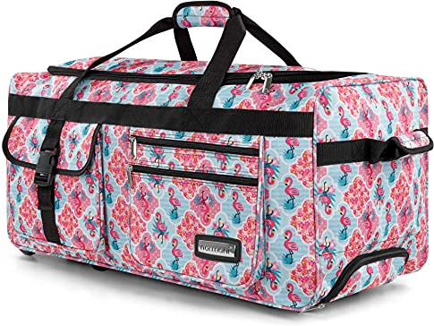 normani® Reisetasche mit Rollen 80 Liter Volumen Jumbo Big-Travel Reisetrolley riesige XXL in vielen bunten Farben Flamingo XXL