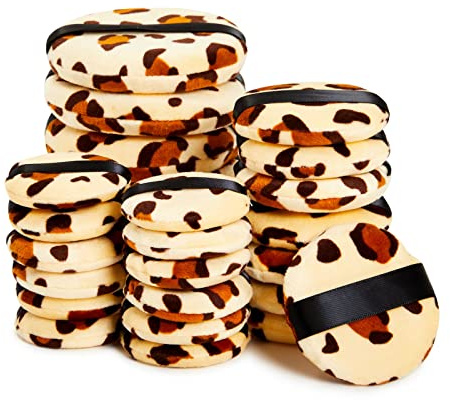 Glamlily Leopard Print Powder Puffs - Soft Foam Polyester Makeup Applicators - Animal Print Makeup Pads - 3 Sizes Face & Body Powder Puff - 24 Pack - 4 XL (2.25, 3 & 4 in)