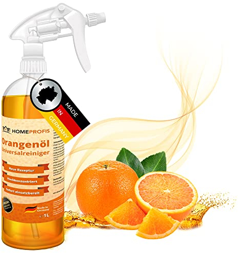 Home Profis® Orangenölreiniger (1 L) inkl. Sprühkopf - Spezial-Reiniger für glänzende Oberflächen | Kraftvoller Fettlöser & Allzweckreiniger | Küche, Bad, WC, Edelstahl, Aluminium & Emaille
