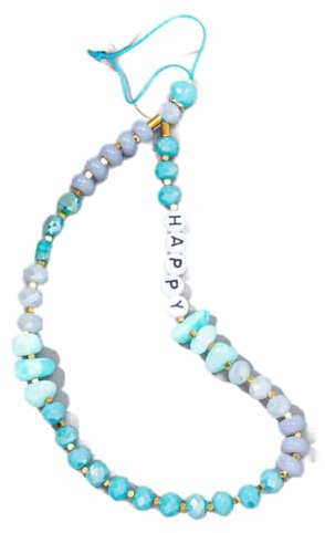 Kristallstein Acryl Buchstaben Perlen Kette Handykette,HAPPY Telefonkette Handgelenkschlaufe Kette Handyschmuck Phone Chain Telefon Anhänger Handyanhänger Schlüsselanhänger Taschenanhänger,Blau