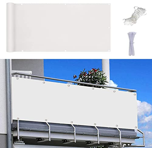 MYUANH Balkonumspannung 0.7x5m Balkon Windschutz UV-Schutz Balkonsichtschutz mit Nylon Kabelbinder,Kordel für Balkongeländer Terrasse Garten, Weiß