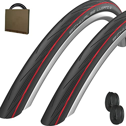 Schwalbe Rennrad Reifen Lugano II HS471 25-622 schwarz/rot + SV Schlauch 42mm (Set 2 Stück)