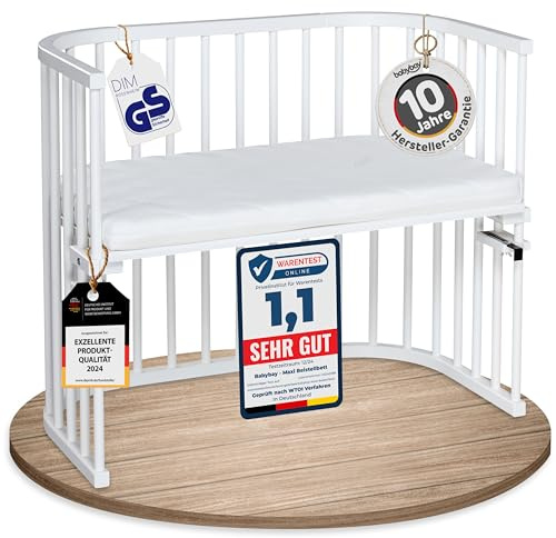 babybay Maxi Beistellbett mit Matratze Classic Cotton Soft, weiß lackiert, Ohne Mesh-nestchen