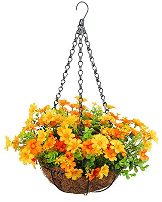GALER Artificial Hanging Baskets Outdoor, Fake Flowers Flowerpot, DIY Outdoor Plants and Front Door for Outside Garden (D) (GALERHB05225)