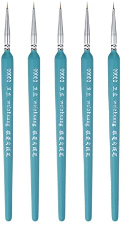 sourcing map 5pcs Pinceaux Détail Peinture Précision 3mm 180mm L Nylon Bleu | 3mm Pointu Pointe Nylon Cheveux Miniature pour Aquarelle Huile Acrylique(00000#)