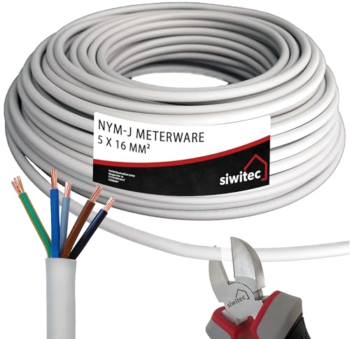 siwitec NYM-J 5x16 mm² Kabel, Mantelleitung, Installationskabel, Feuchtraumkabel in grau, exakt zugeschnittene Meterware in Profi-Qualität, Länge (aktuelle Auswahl) = 84 Meter