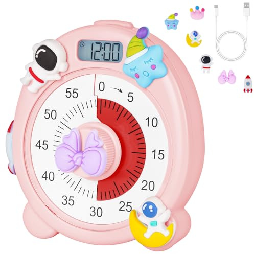 Ainiv Visueller Timer, 60 Minuten Countdown Timer für Kinder Lehrer, Wiederaufladbarer Uhr, Leiser Magnetischer Küchentimer mit Nachtlicht für Unterrichten Kochen Meeting Klassenzimmer (Rosa)