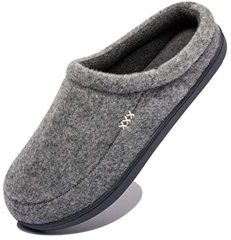 NewDenBer Men's Warm Memory Foam Slippers Felt Wool Soft Lined Slip on Indoor Outdoor House Shoes (9.5 UK, Grey)