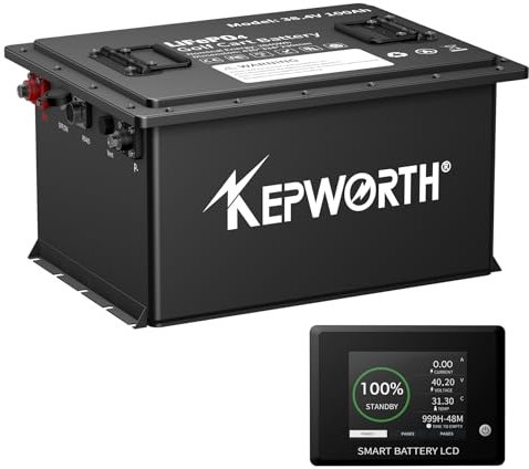 KEPWORTH Bateria Litio 36V 100Ah Bateria Lifepo4 con Protección 200A BMS y 4000-15000 Ciclos, Perfecto para carro de golf de 36 volt, barco, con monitor de batería