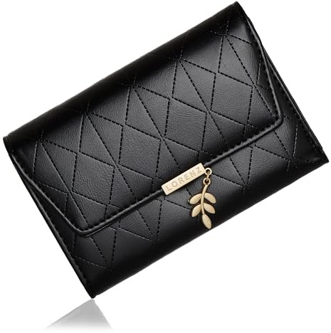 Woodland Leathers Damen-Geldbörse, kleine und mittelgroße Geldbörsen für Damen mit entworfenem Magnetverschluss und Mehreren RFID-Kartenfächern, Bargeld- und Münzfächern (Schwarz 2, Klein)