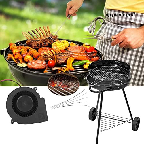 12V 2.85A BBQ Fan Air Blower, Small Grill Fan, Dual Ball Bearings Strong Wind Power and Fire Quickly Blower Fan for Barbecue Picnic Camping Fire Charcoal Starter