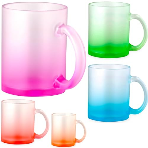 noTrash2003 Set di tazze da caffè, tazza da tè, con manico, in vetro borosilicato infrangibile, satinato, colori vivaci da 350 ml, set da 5 pezzi o da 6 pezzi (5 mix di colori)