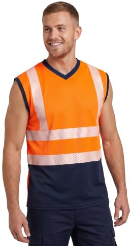 Golomak Hi Vis Viz Work Sleeveless -V Neck T-Shirt Reflective Vest (S-XXL) | High Vis Vest, Visibility Safety Security Hi Vis Vest Utility Workwear Warning Double Tape Hi Vis Tank Top