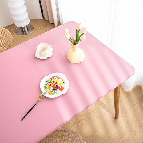 Miaogoo Rechteckige Tischdecke, elastische Kanten, PU-Leder, Tischabdeckung für Outdoor, Küche, Picknick, Camping, Party, wasserdicht, öldicht, Tischschutz (150 x 90 cm, Rosa)